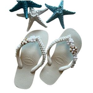 Havianas White Beaded Wedding Flip Flops W/6